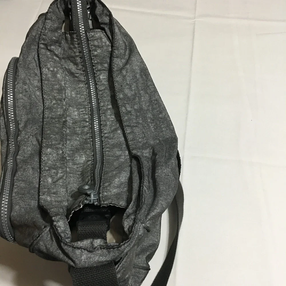 Kipling Messenger Bag Unisex Gray Metallic Crinkle Nylon Crossbody